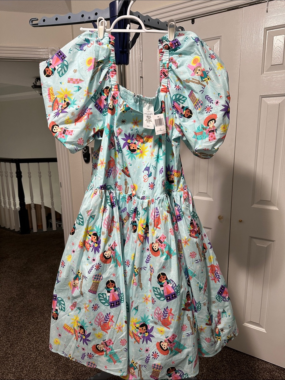 Disney Womans It’s a Small World Puff Sleeve Dress